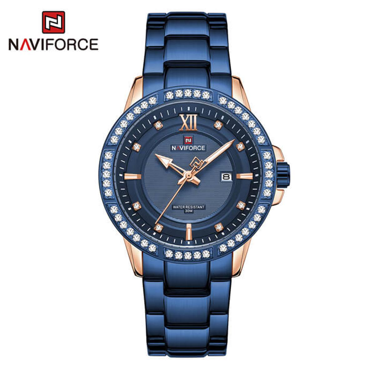 Picture of NAVIFORCE NF9187 Royal Blue Stainless Steel Analog Watch For Men - RoseGold & Royal Blue