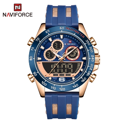 Picture of NAVIFORCE NF9188 Blue TPU Rubber Dual Time Watch For Men - RoseGold & Blue