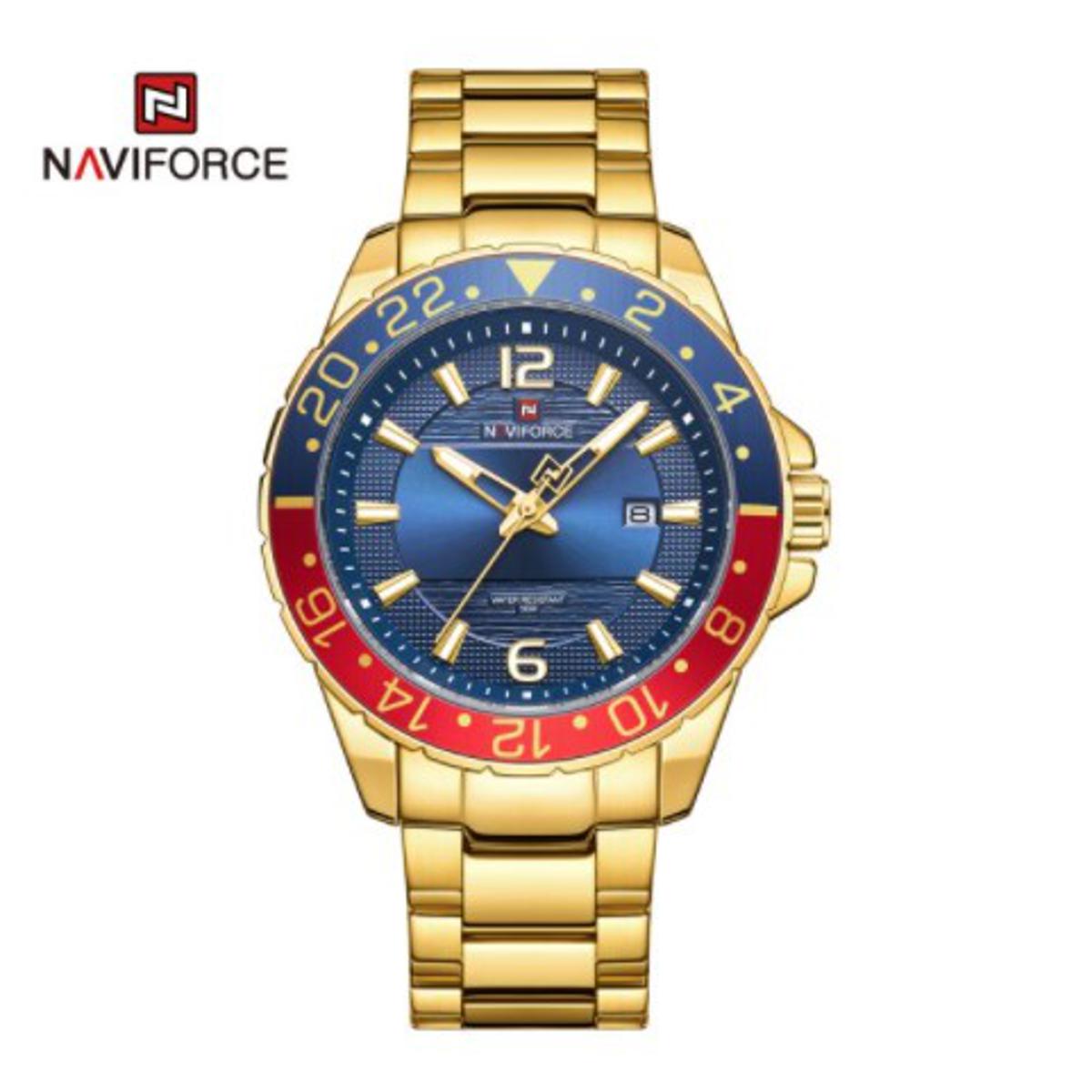 Picture of NAVIFORCE NF9192 Golden Stainless Steel Analog Watch For Men - Royal Blue & Golden