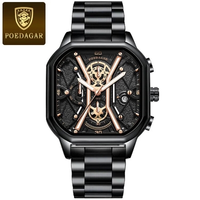 Picture of Poedagar PO922S Black Stainless Steel Chronograph Wrist Watch For Men - RoseGold & Black 