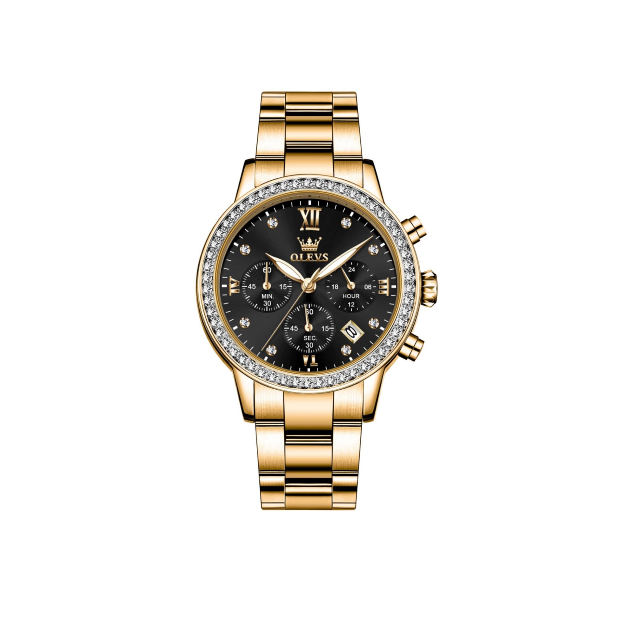 Picture of Olevs 9933S Golden Stainless Steel Chronograph Wrist Watch For Women