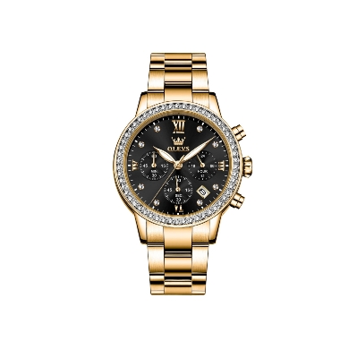 Picture of Olevs 9933S Golden Stainless Steel Chronograph Wrist Watch For Women