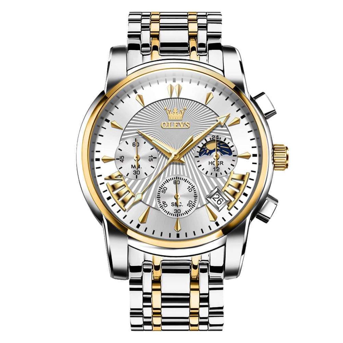 Picture of Olevs 2876S Silver Golden Two Tone Stainless Steel Chronograph Wrist Watch For Men