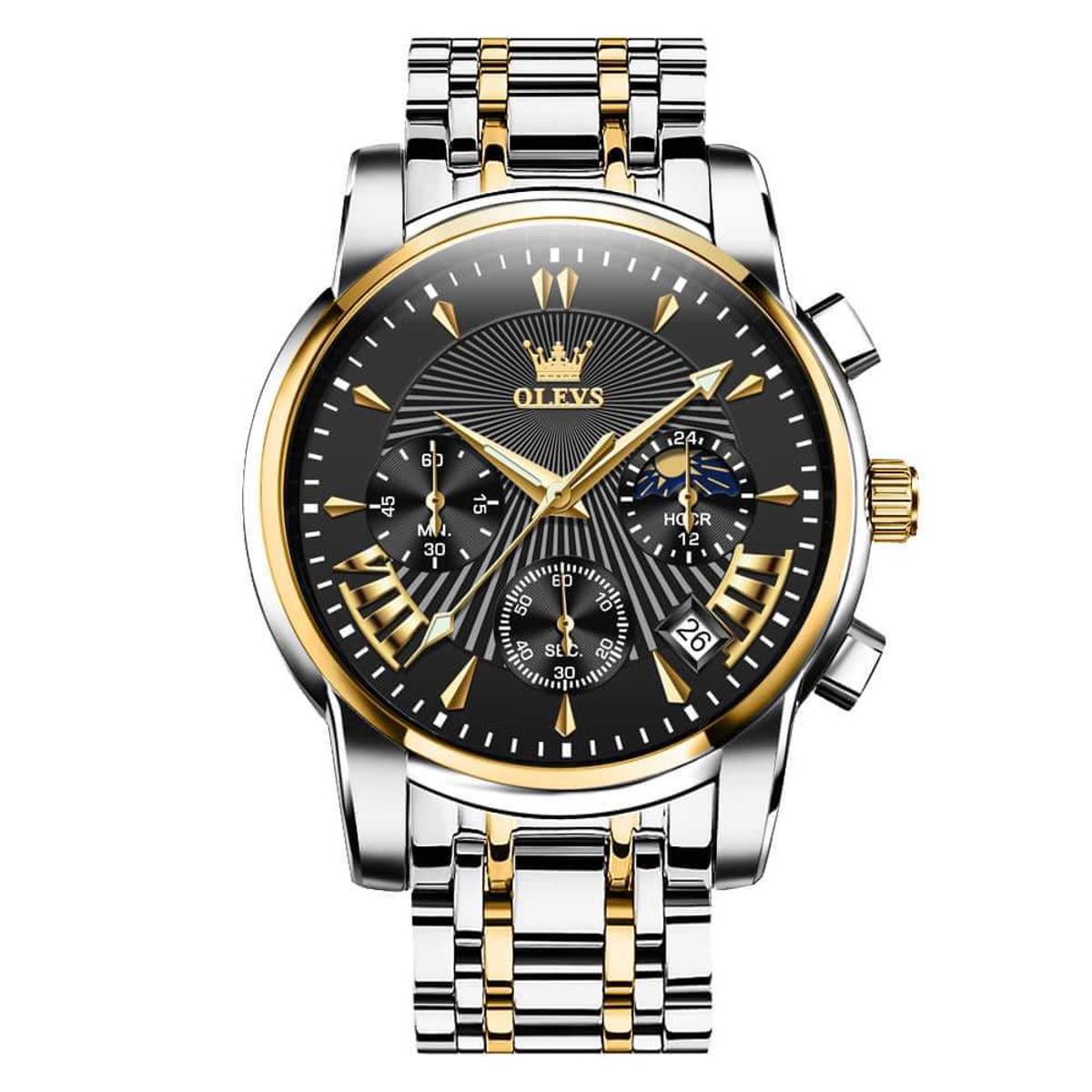 Picture of Olevs 2876S Silver Golden Two Tone Stainless Steel Chronograph Wrist Watch For Men