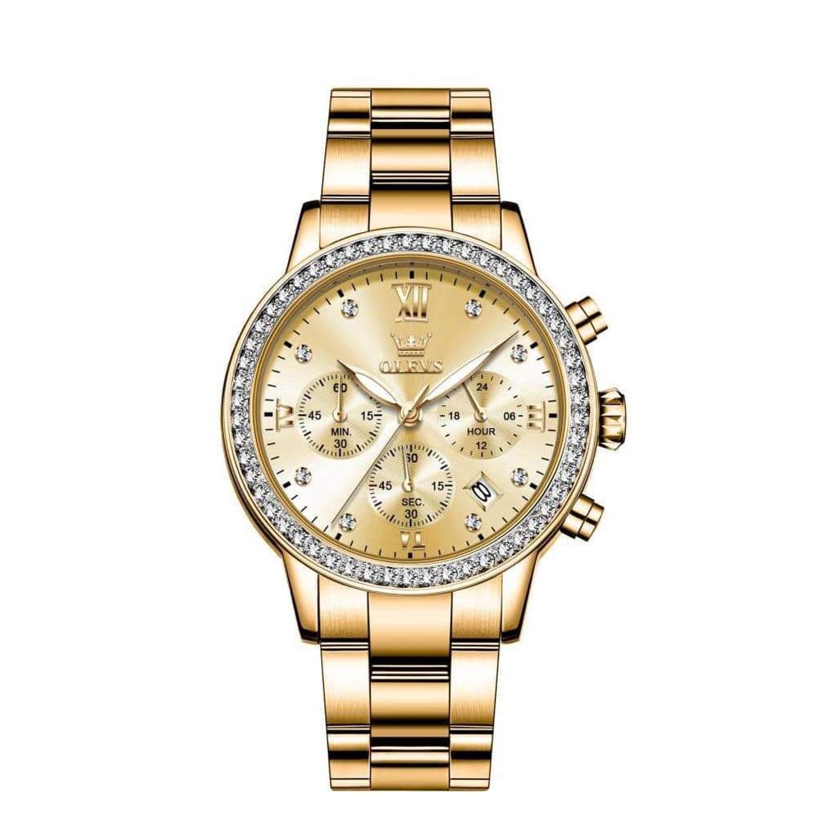 Picture of Olevs 9933S Golden Stainless Steel Chronograph Wrist Watch For Women
