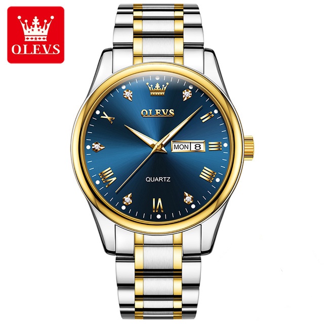 Picture of Olevs 5563 Silver Golden Two Tone Stainless Steel Analog Wrist Watch For Men