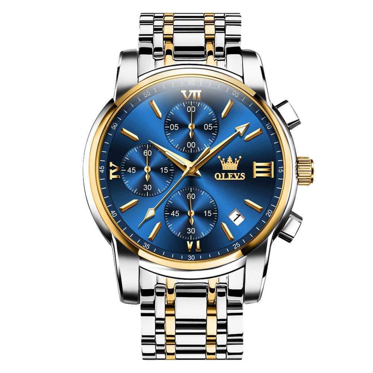 Picture of Olevs 2872S Silver Golden Two Tone Stainless Steel Chronograph Wrist Watch For Men