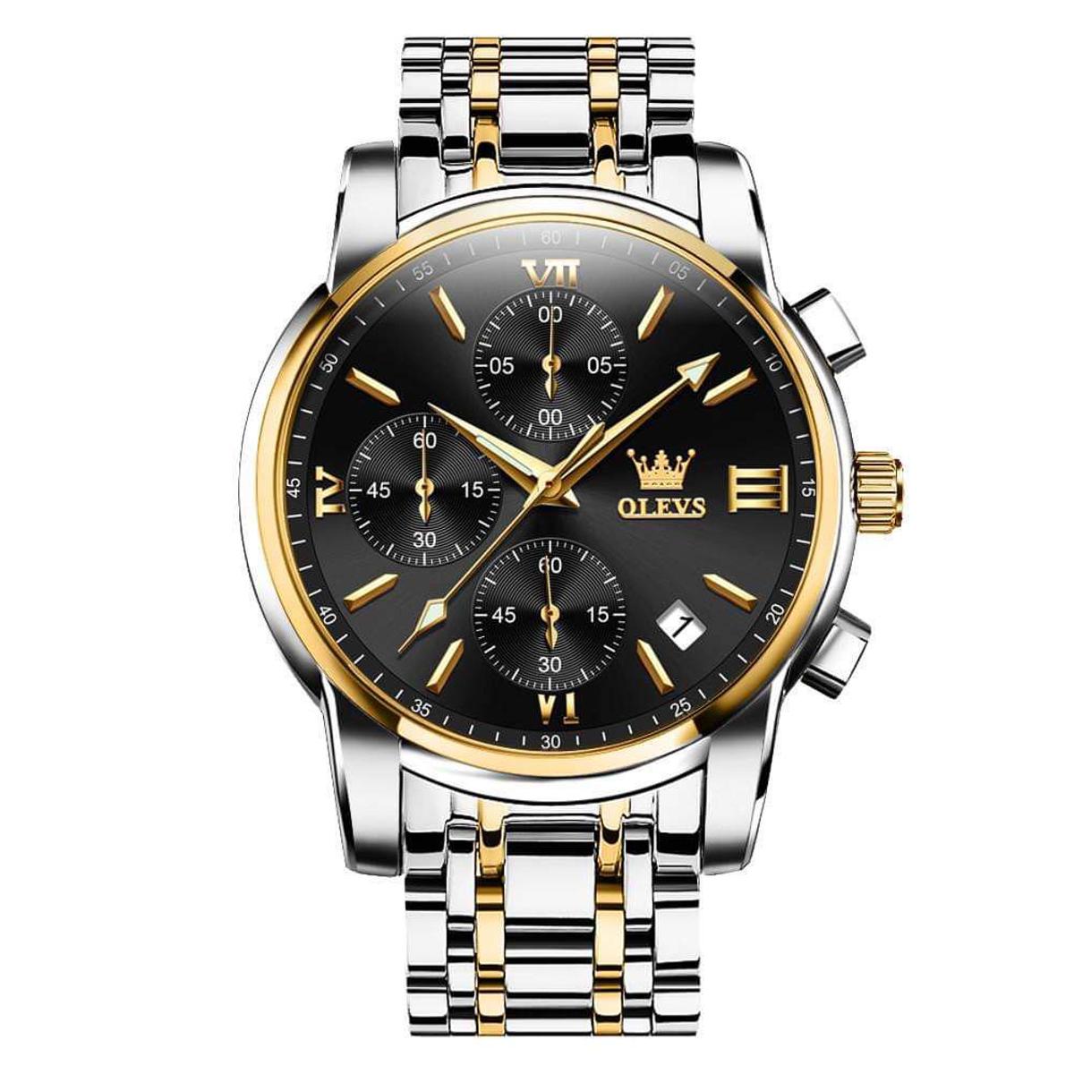 Picture of Olevs 2872S Silver Golden Two Tone Stainless Steel Chronograph Wrist Watch For Men