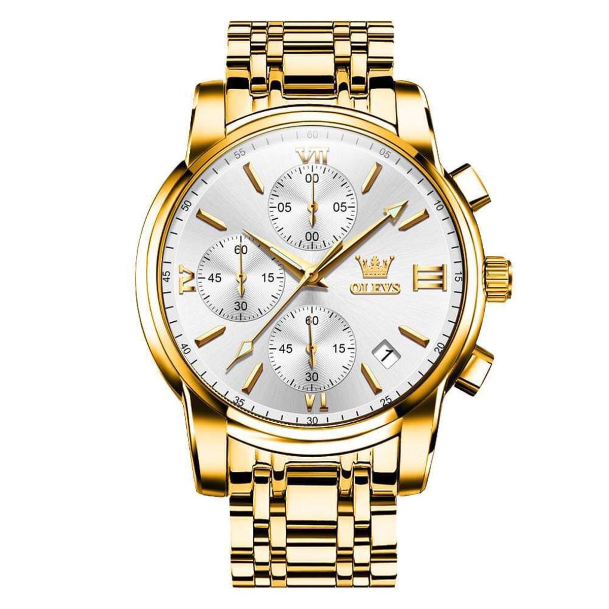 Picture of Olevs 2872S Golden Stainless Steel Chronograph Wrist Watch For Men