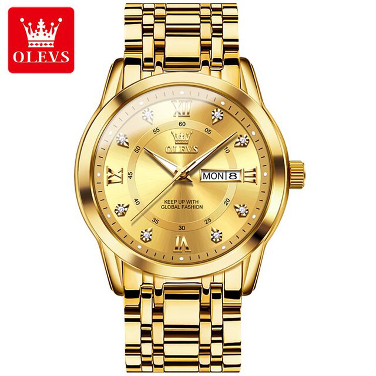 Picture of Olevs 5513 Golden Stainless Steel Analog Wrist Watch For Men