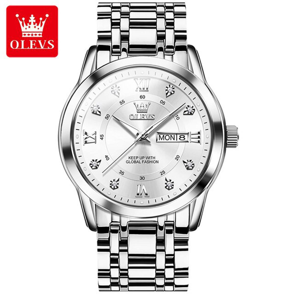 Picture of Olevs 5513 Silver Stainless Steel Analog Wrist Watch For Men