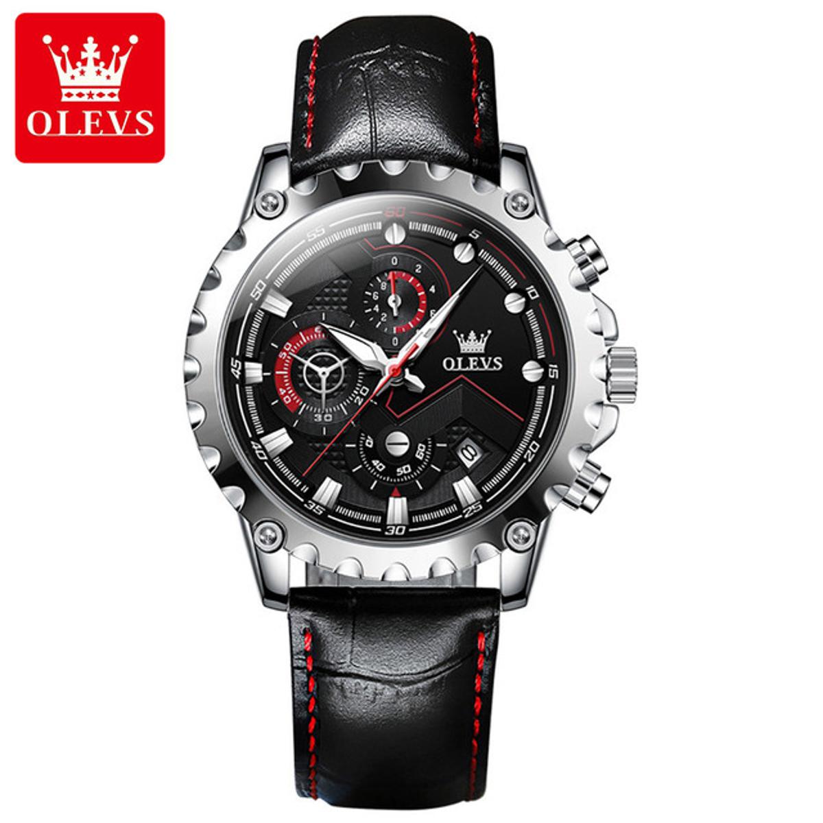 Picture of Olevs 2873L Black PU Leather Chronograph Wrist Watch For Men