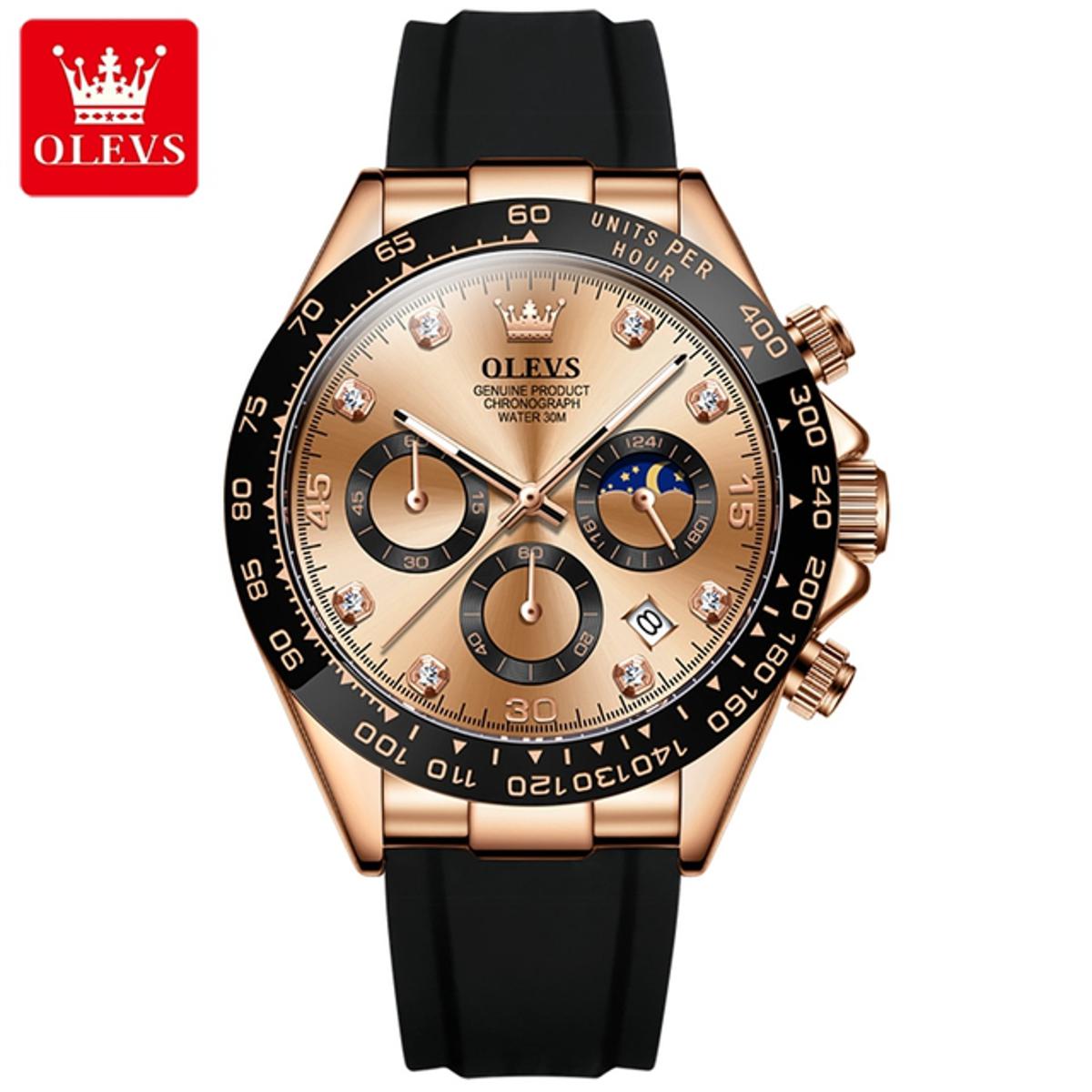 Picture of Olevs 2875 Black TPU Rubber Chronograph Wrist Watch For Men