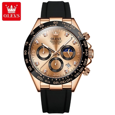 Picture of Olevs 2875 Black TPU Rubber Chronograph Wrist Watch For Men