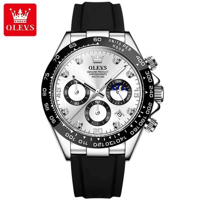 Picture of Olevs 2875 Black TPU Rubber Chronograph Wrist Watch For Men