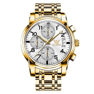 Picture of Olevs 2878S Golden Stainless Steel Chronograph Wrist Watch For Men