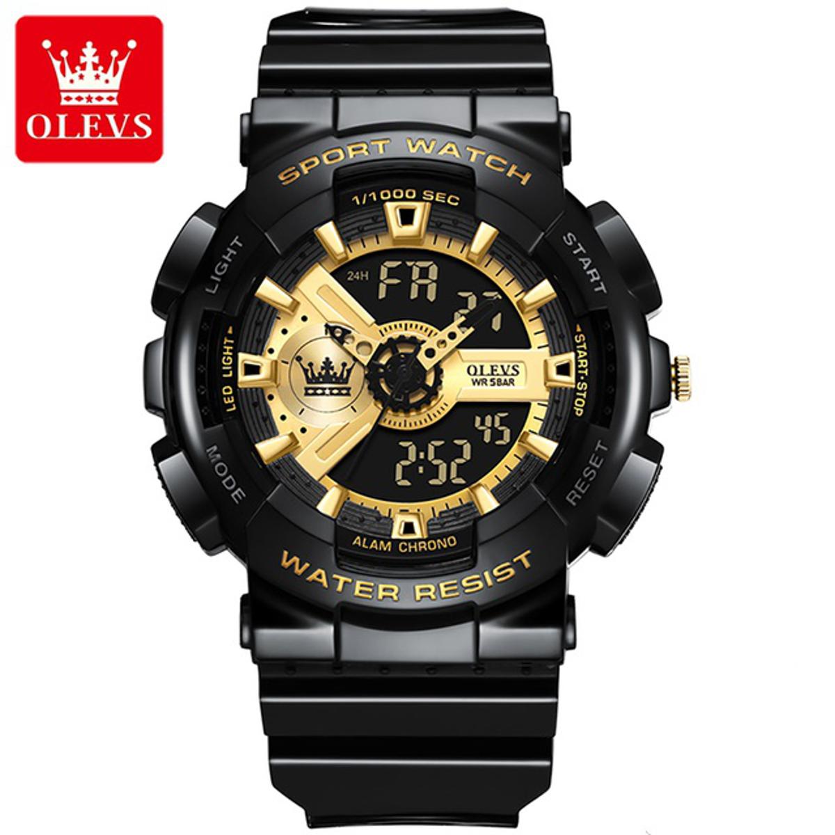 Picture of Olevs 1102 Black TPU Rubber Dual Time Wrist Watch For Unisex