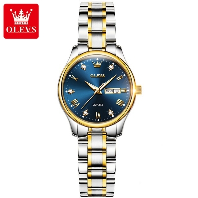 Picture of Olevs 5563 Silver Golden Two Tone Stainless Steel Analog Wrist Watch For Women