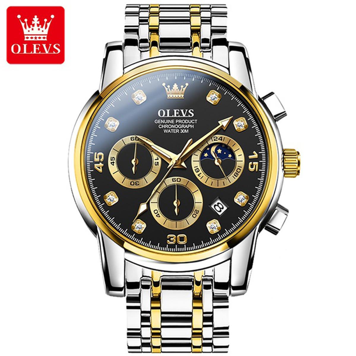 Picture of Olevs 2889S Silver Golden Two Tone Stainless Steel Chronograph Wrist Watch For Men