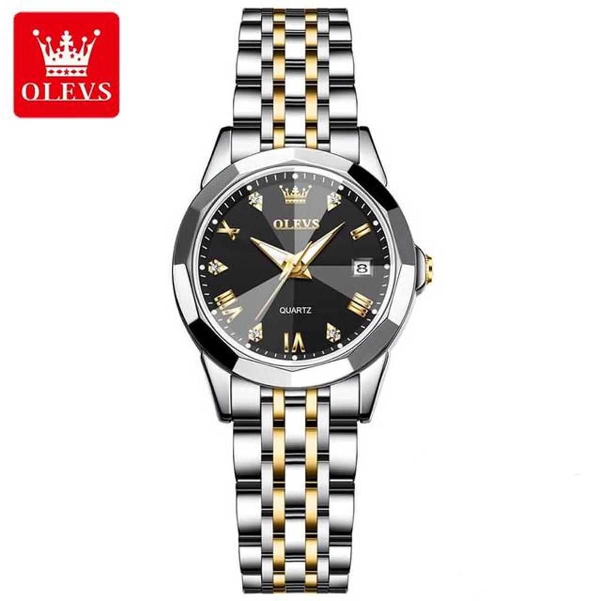 Picture of Olevs 9931 Silver Golden Two Tone Stainless Steel Analog Wrist Watch For Women