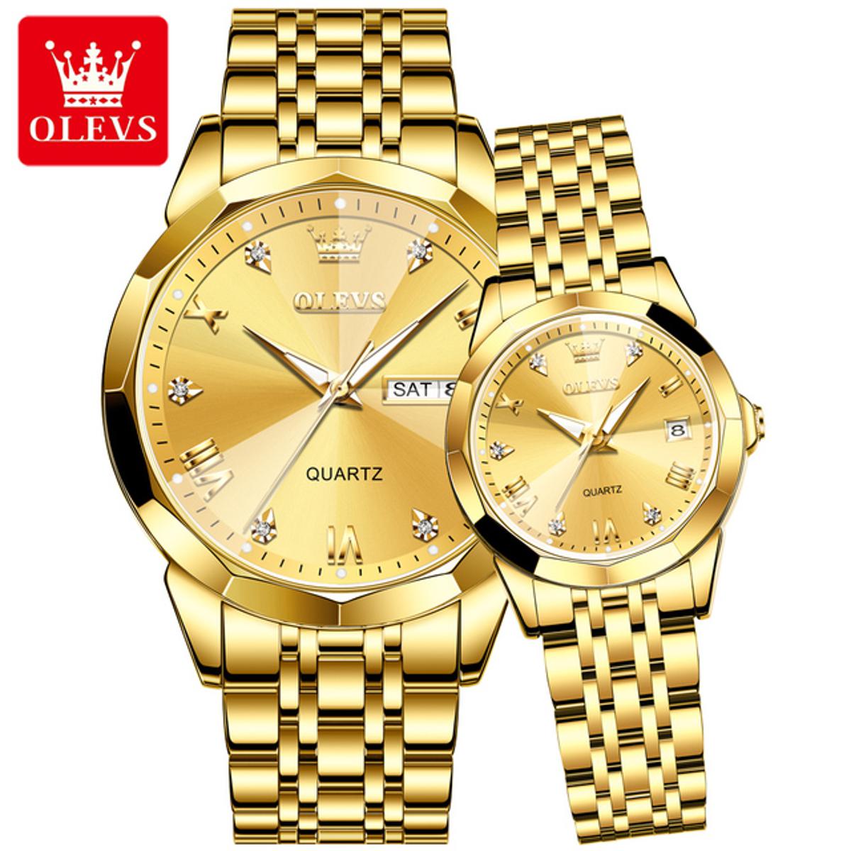 Picture of OLEVS 9931 Golden Stainless Steel Analog Wrist Watch For Couple