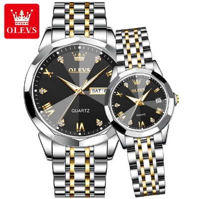 Picture of OLEVS 9931 Silver Golden Two-tone Stainless Steel Analog Wrist Watch For Couple