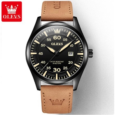 Picture of OLEVS 9962 Brown PU Leather Analog Wrist Watch For Men