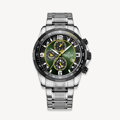 Picture of NAVIFORCE NF8020 Silver Stainless Steel Chronograph Watch For Men - Green & Silver