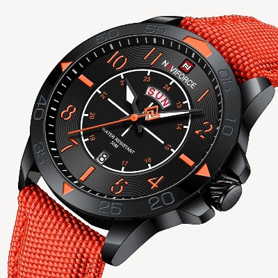Picture of NAVIFORCE NF9204 Orange Nylon Strap Analog Watch For Men - Black & Orange