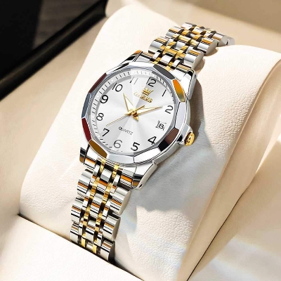 Picture of Olevs 9970L Silver Golden Two Tone Stainless Steel Analog Wrist Watch For Women