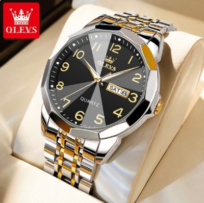 Picture of Olevs 9970G Silver Golden Two Tone Stainless Steel Analog Wrist Watch For Men