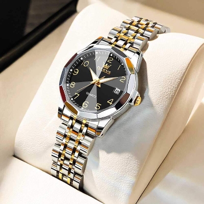 Picture of Olevs 9970L Silver Golden Two Tone Stainless Steel Analog Wrist Watch For Women