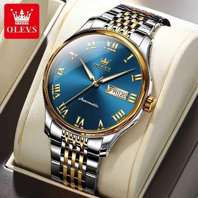 Picture of OLEVS 9979 Silver Golden Two Tone Stainless Steel Analog Wrist Watch For Men