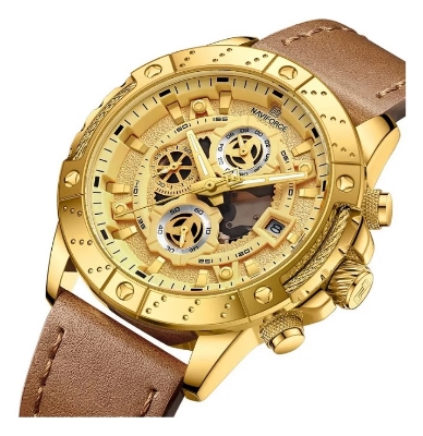 Picture of NAVIFORCE NF8055L PU Leather Chronograph Watch For Men’s – Brown & Golden