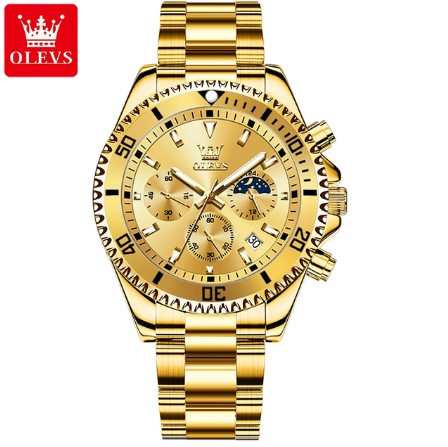 Picture of Olevs 2870 Golden Stainless Steel Chronograph Wrist Watch For Men - Golden 