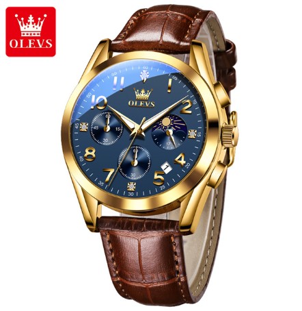 Picture of Olevs 2890L Brown PU Leather Chronograph Wrist Watch For Men