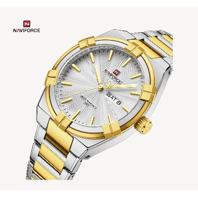 Picture of NAVIFORCE NF9218 Silver And Golden Two-tone Stainless Steel Analog Watch For Men - White & Golden