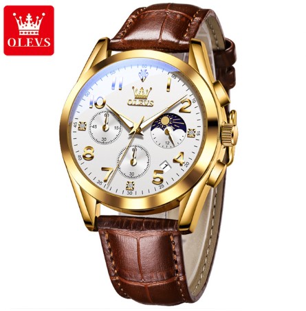 Picture of Olevs 2890L Brown PU Leather Chronograph Wrist Watch For Men