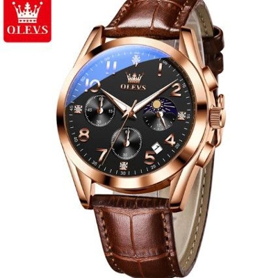 Picture of Olevs 2890L Brown PU Leather Chronograph Wrist Watch For Men
