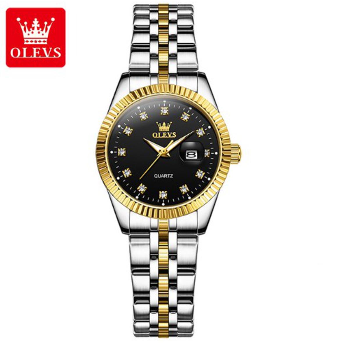 Picture of Olevs 5520 Silver Golden Two Tone Stainless Steel Analog Wrist Watch For Women