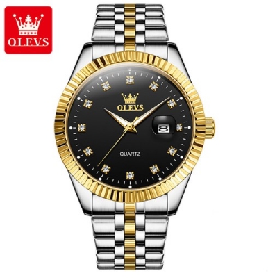 Picture of Olevs 5520 Silver Golden Two Tone Stainless Steel Analog Wrist Watch For Men