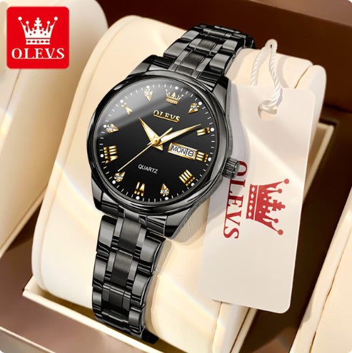 Picture of Olevs 5563 Black Stainless Steel Analog Wrist Watch For Women