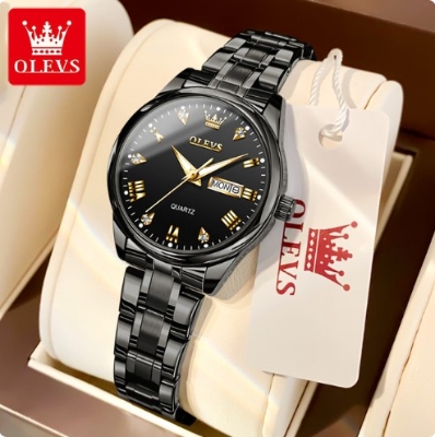 Picture of Olevs 5563 Black Stainless Steel Analog Wrist Watch For Women
