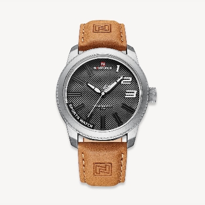 Picture of NAVIFORCE NF9202 Brown PU Leather Analog Watch For Men - Silver & Brown