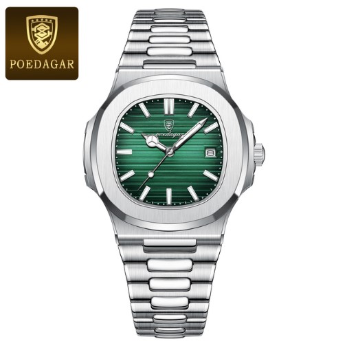 Picture of Poedagar PO613S Silver Stainless Steel Analog Wrist Watch For Men - Green & Silver