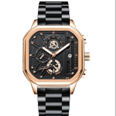 Picture of Poedagar PO628S Black Stainless Steel Chronograph Wrist Watch For Men - Black & RoseGold & Black 