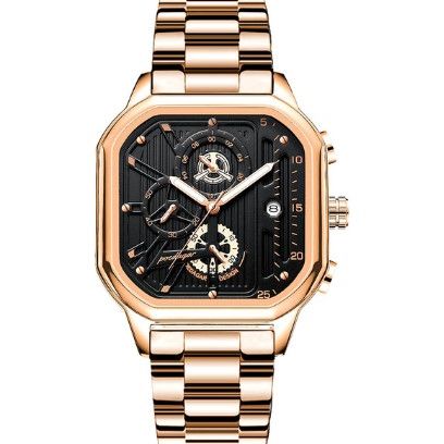 Picture of Poedagar PO628S RoseGold Stainless Steel Chronograph Wrist Watch For Men - Black & RoseGold 