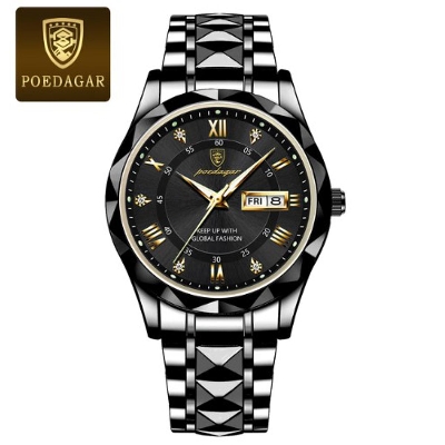 Picture of Poedagar PO615 Black Stainless Steel Analog Wrist Watch For Men - Black