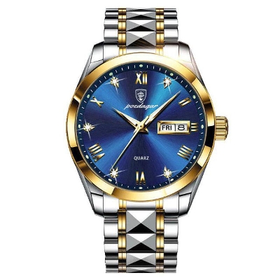 Picture of Poedagar PO614 Silver & Golden Two Tone Stainless Steel Analog Wrist Watch For Men - RoyalBlue & Silver & Golden