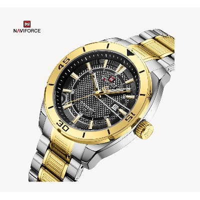Picture of NAVIFORCE NF9210 Silver And Golden Two-tone Stainless Steel Analog Watch For Men - Black & Golden